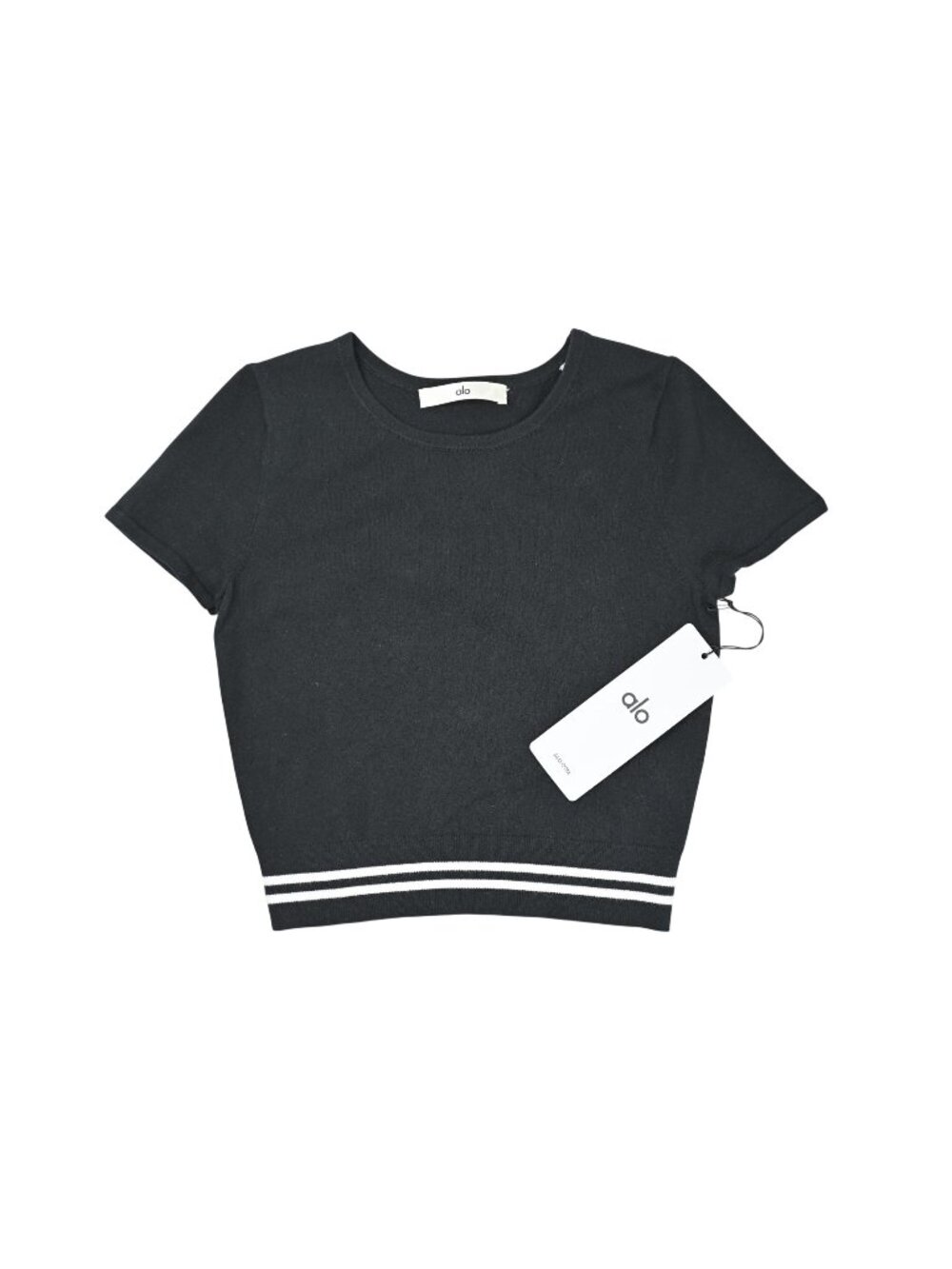 ALO Yoga Scholar Knit My Serve Short Sleeve in Black White